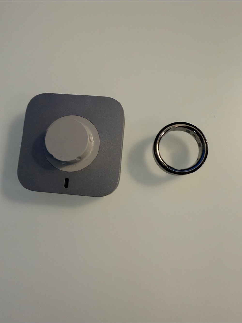 Oura Gray Charging Dock with Stainless Steel Smart Ring